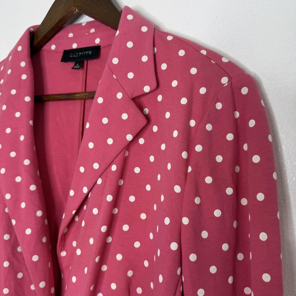 Talbots Blazer Womens Large Pink White Polka Dot Cotton Knit Jacket Casual